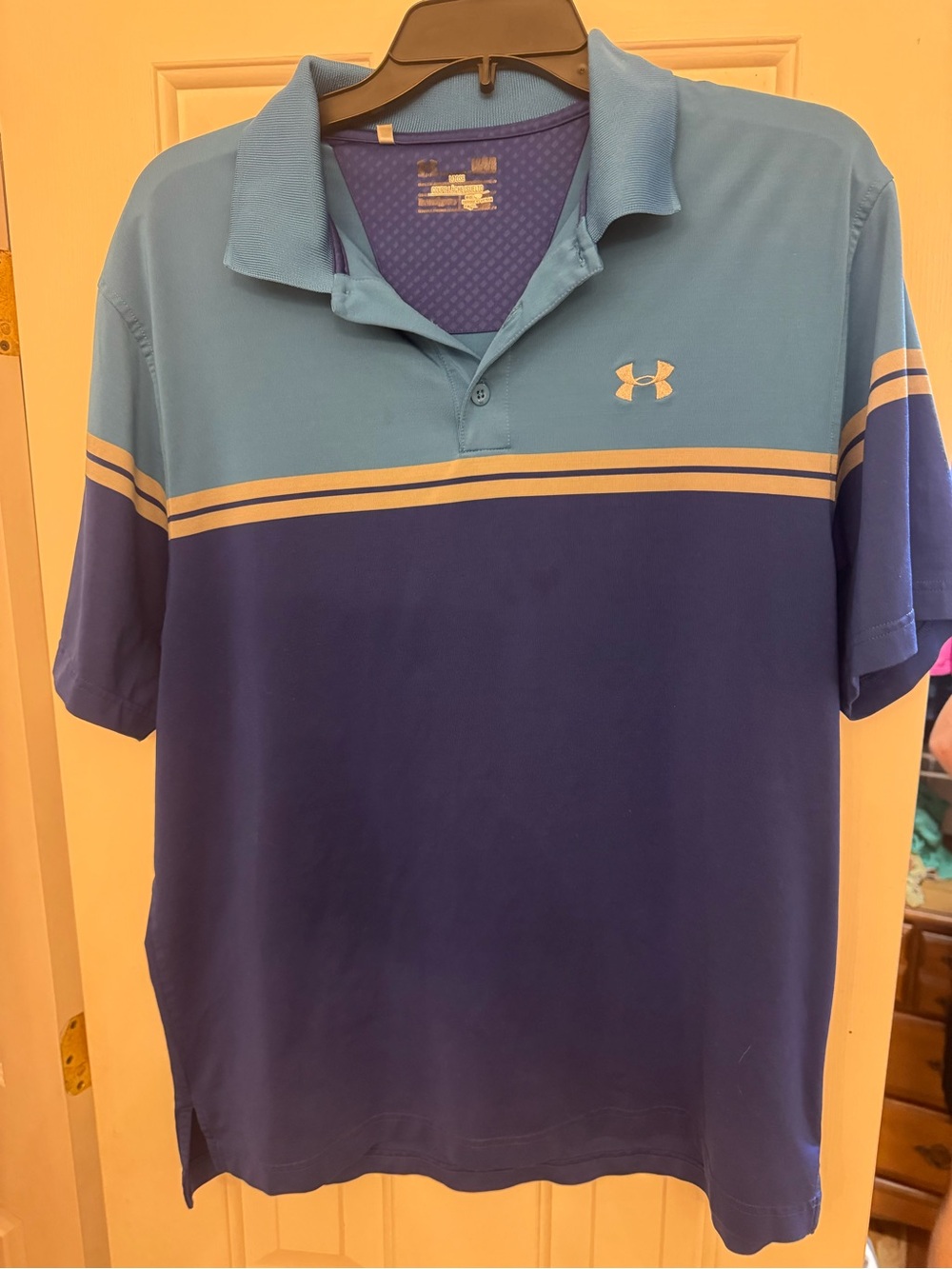 Under Armour Men’s Light Blue and Navy Striped Polo